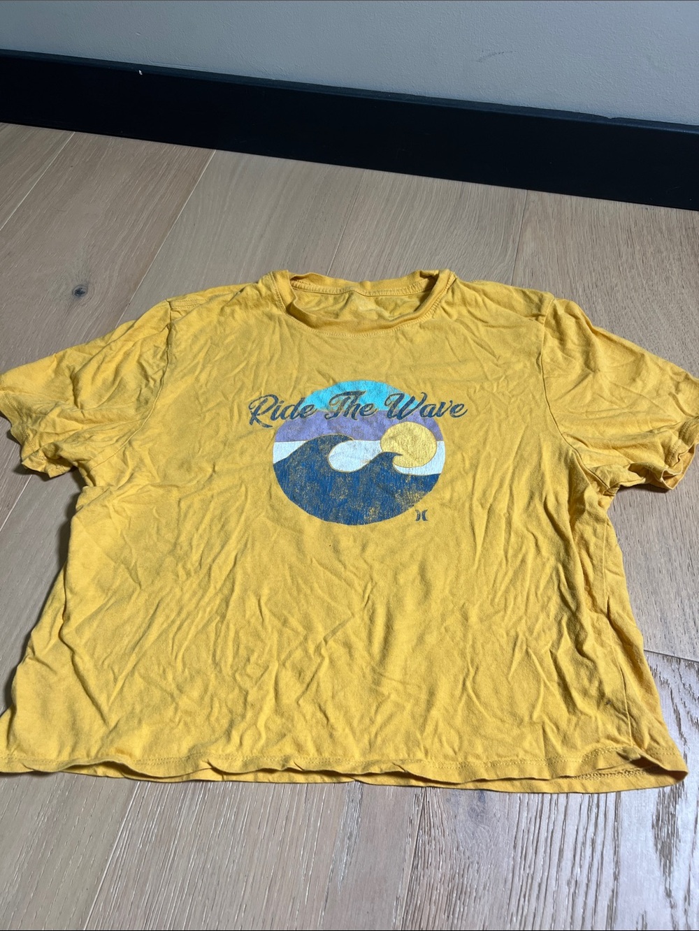 Hurley Yellow Short Sleeve Tee with Blue Wave Graphic